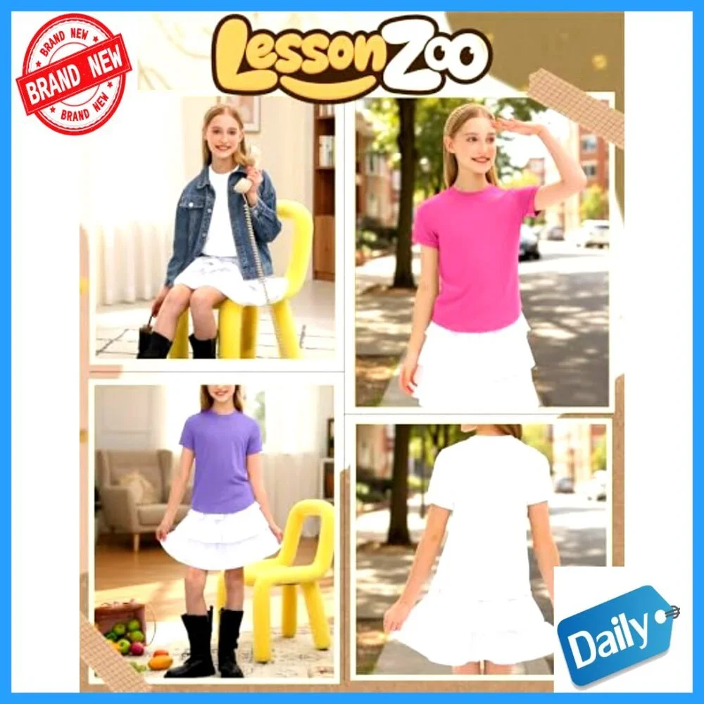 Girls 3 Pack Short Sleeve Tees Crewneck Rolled Cuffs Basic Tops 5-14Y